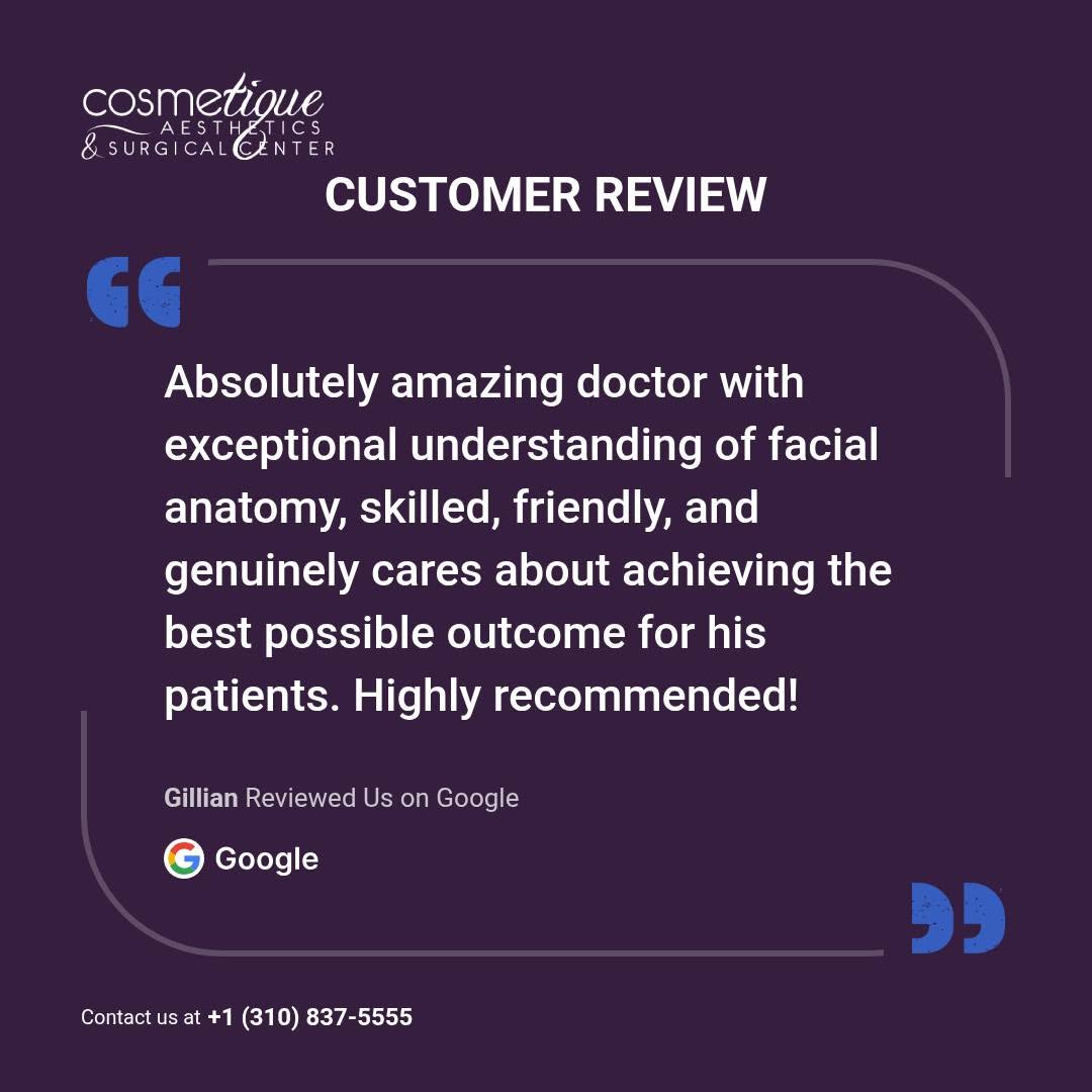 Instagram post by Dr. Ramin Sarshad: Shoutout to our amazing client for this kind review! 🙌 Your satisfaction is what drives us forward. #Cosmetiqueaesthetics #MedSpa #DrSarsha…