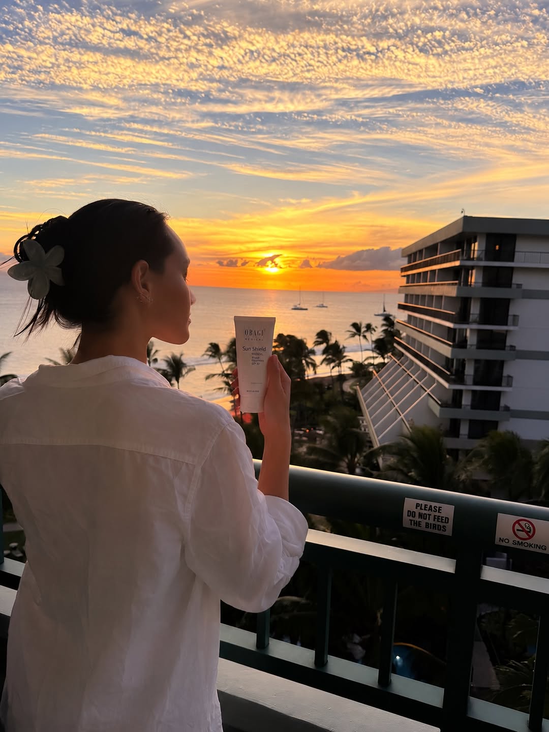 Instagram post by Dr. Ravi Dahiya: Chasing sunsets, not sun damage 🌅 OBAGI sunscreen to Hawai’i! @obagimedical #drdahiya #skincare