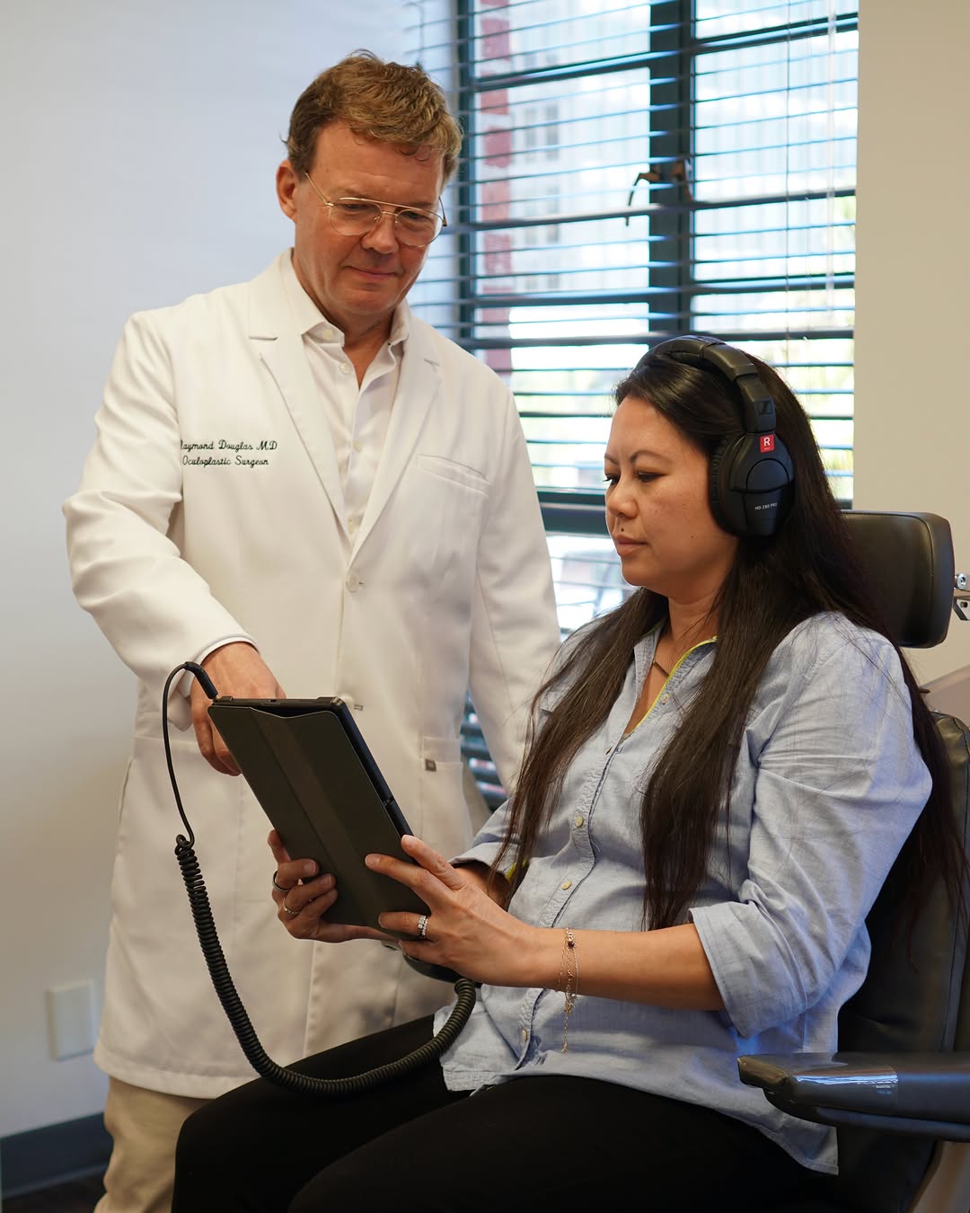 Instagram post by Dr. Raymond S. Douglas: Hearing health is an important part of the conversation when treating Thyroid Eye Disease with Tepezza or Lumvoa. Before beginning treatment…