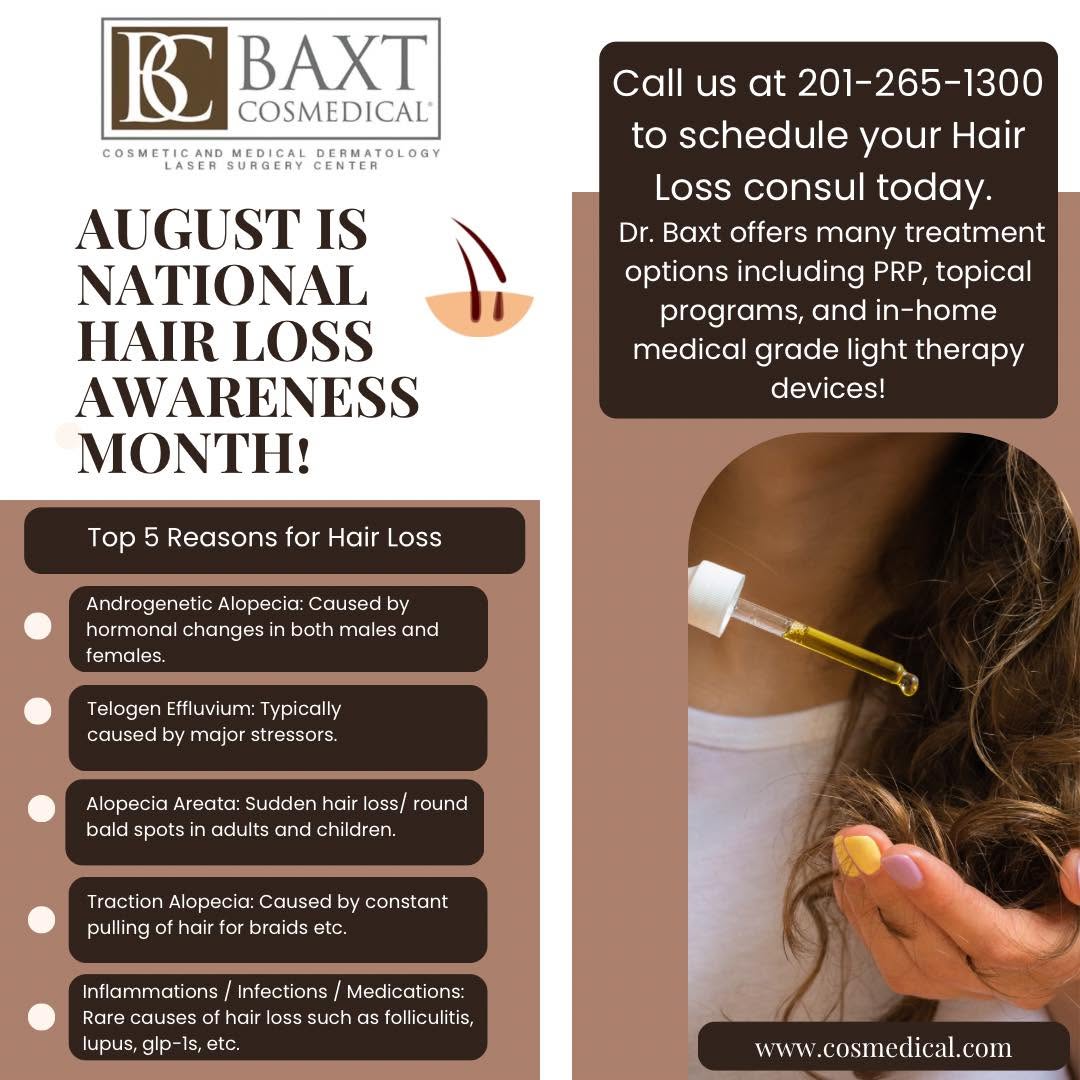 Instagram post by Dr. Rebecca Baxt: #augustishairlossawarenessmonth If you are suffering from hair loss 📲201-265-1300 to schedule your #hairloss consultation with Dr. Baxt 👩�…