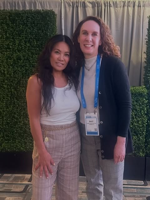 Instagram post by Dr. Rebecca Baxt: Celebrity sighting! 🤩 Dr. Pimple Popper + Dr. Baxt = Skincare Royalty ✨ No extractions, just excitement! 👩🏻⚕️🎉 #aadsummermeeting #beaut…