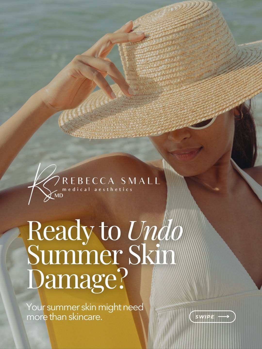 Instagram post by Dr. Rebecca Small: Your summer glow may come with a little extra sun damage. Over time, sun exposure can contribute to pigmentation, uneven tone, and changes i…