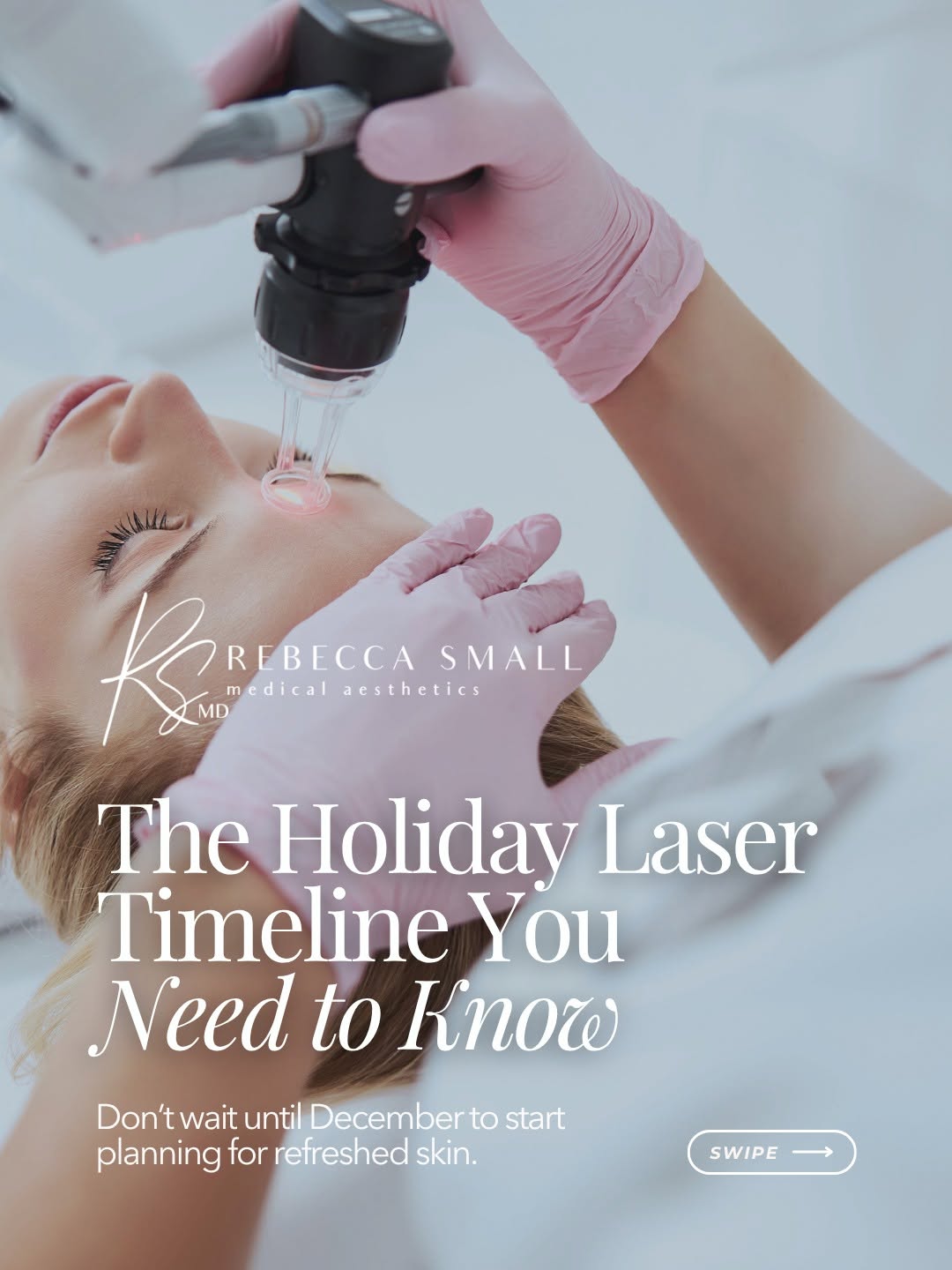 Instagram post by Dr. Rebecca Small: Laser season is here, and now is the time to start planning for the holidays. If you want your skin looking its best for holiday events, it’…