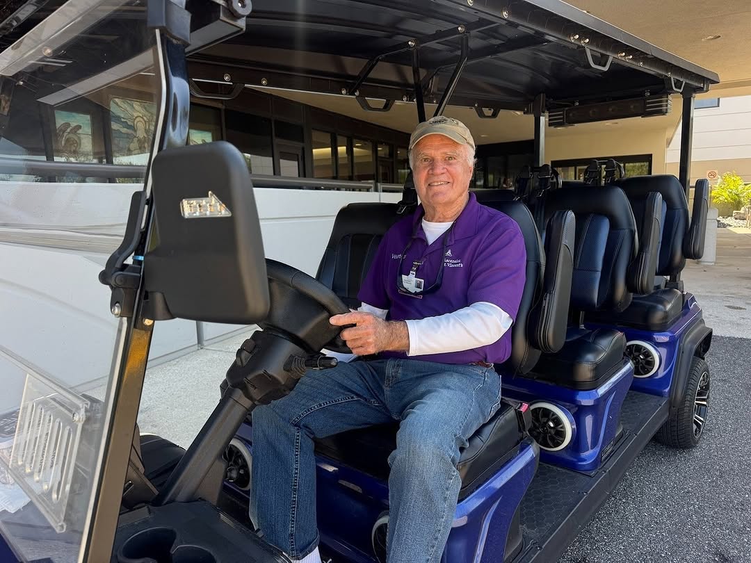 Instagram post by Dr. Richard A. DeSplinter: At Ascension St. Vincent’s Southside, care starts in the parking lot. 💙 Volunteer Tommy Mouro helps patients and visitors get where they ne…