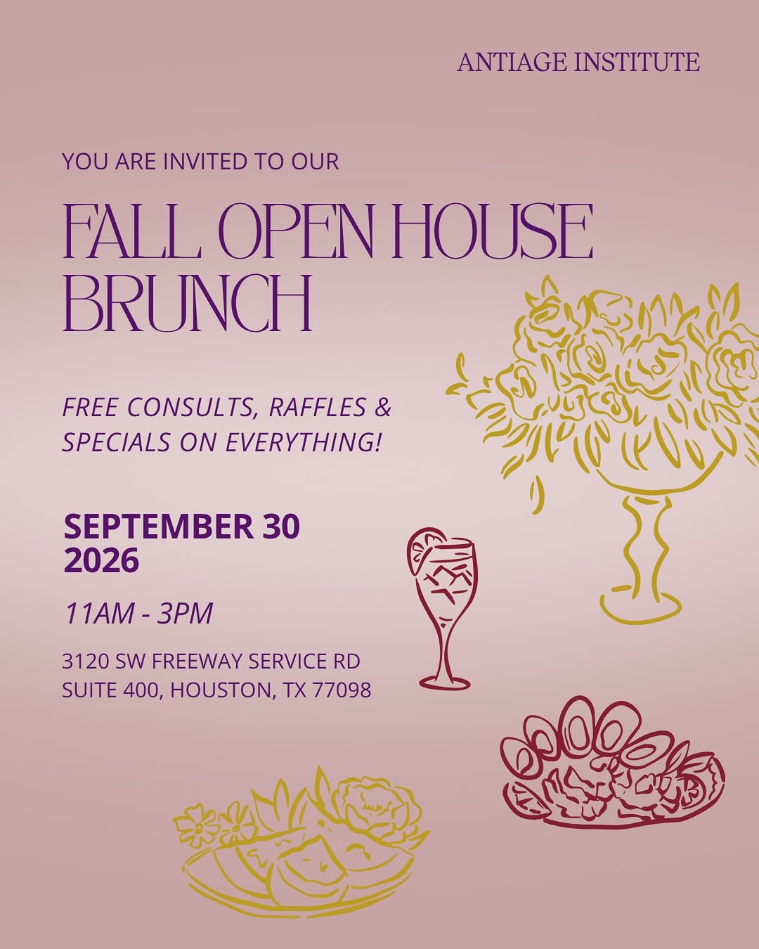Instagram post by Dr. Richard H. LeConey: Save the date — we’re bringing a little fall to Antiage Institute. 🍂🥂 Join us for our Fall Open House Brunch on Wednesday, September 30 fr…