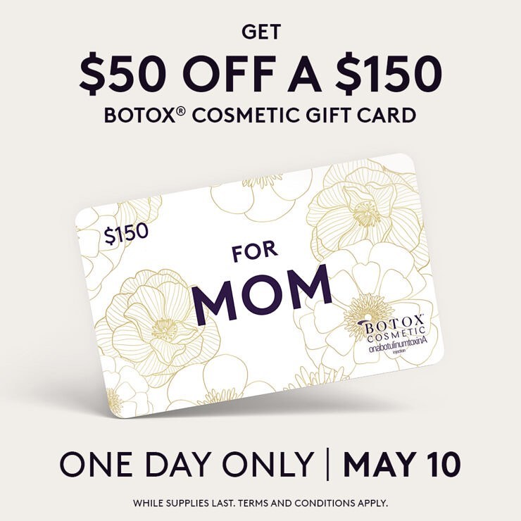 Instagram post by Dr. Richard L. Zeff: 💐 Mothers Day Botox Special. 💐 Buy a $150 gift card and get $50!! One day only: Wednesday May 10, 2023. Get your gift cards at Allē.com.