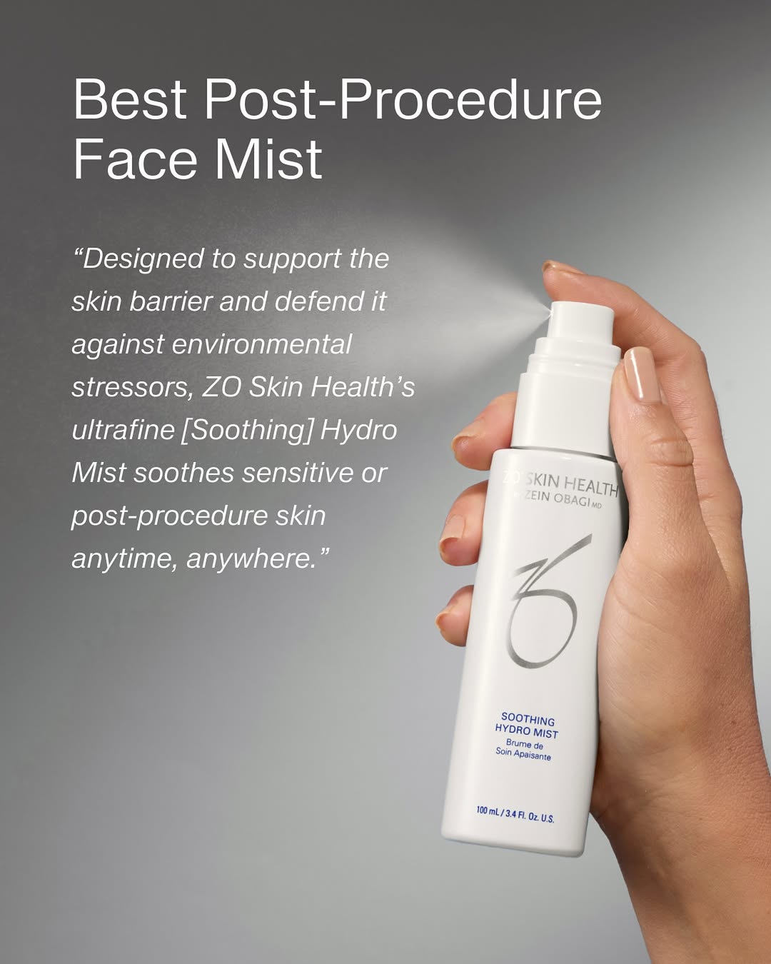 Instagram post by Dr. Richard Montilla: Your post-procedure routine should do one thing above all else: keep your skin barrier calm. 💙 The ZO Skin Health Soothing Hydro Mist settl…
