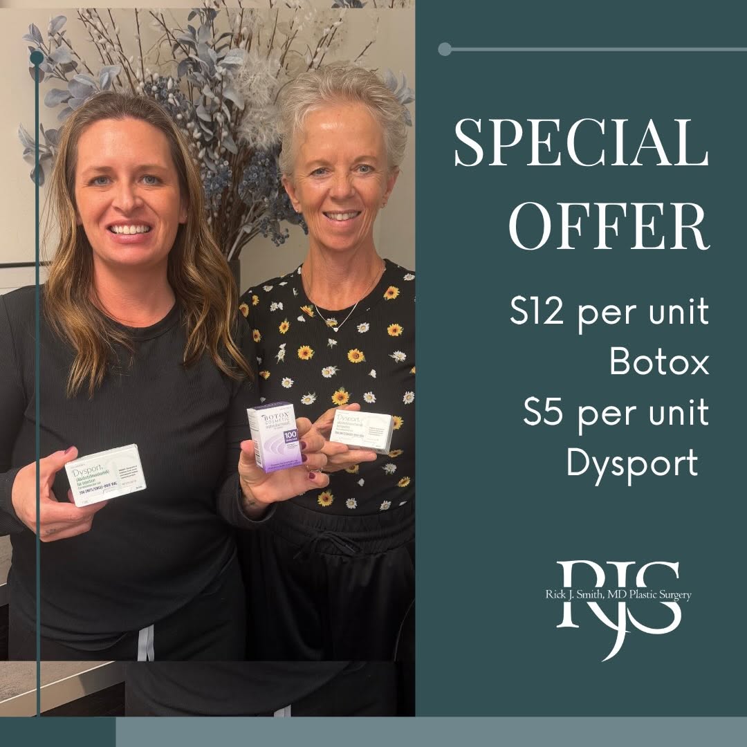Instagram post by Dr. Rick J. Smith: Save on Botox + Dysport! September 21–24 $12/unit Botox $5/unit Dysport Schedule your appointment next week for this special pricing (no pre…