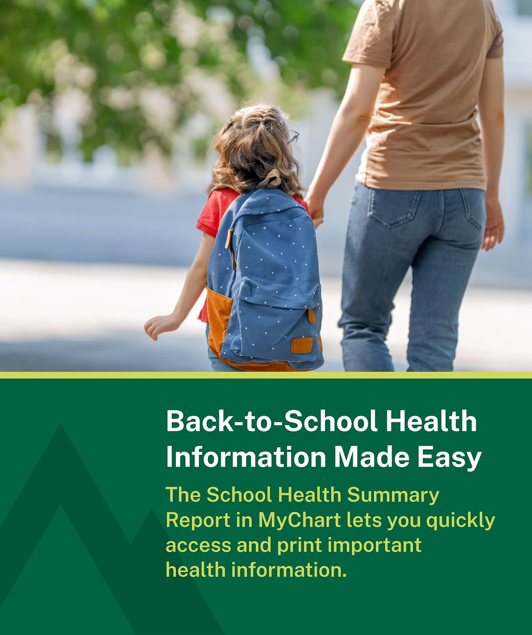 Instagram post by Dr. Robert David Nesbit: Checking off your back-to-school to-do list? The School Health Summary Report in MyChart makes it easy to access and print the health inform…