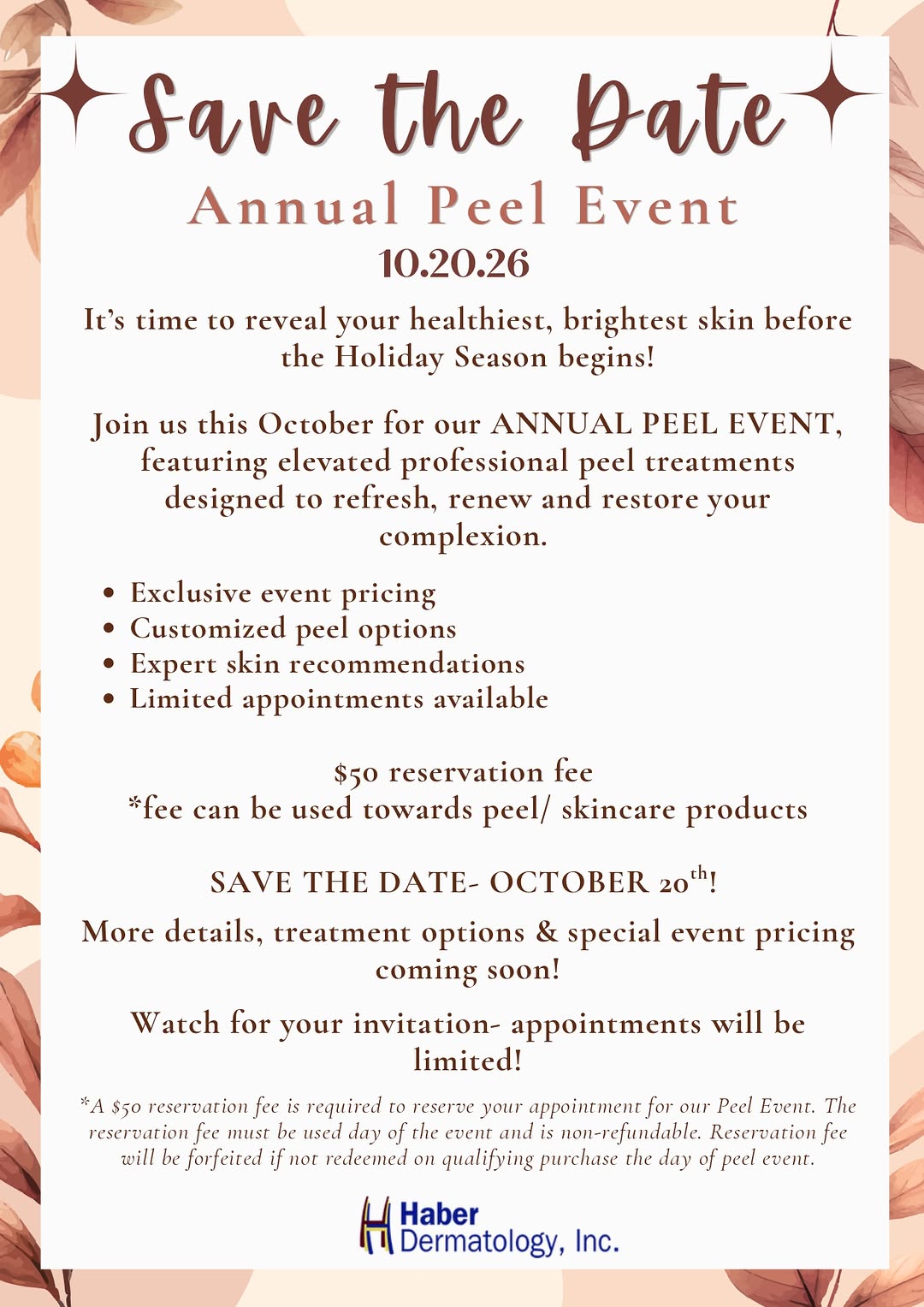 Instagram post by Dr. Robert Haber: Glow into the holidays! ✨ Our Annual Peel Event is back on Monday, October 20th. Reveal your healthiest, brightest skin with elevated profes…