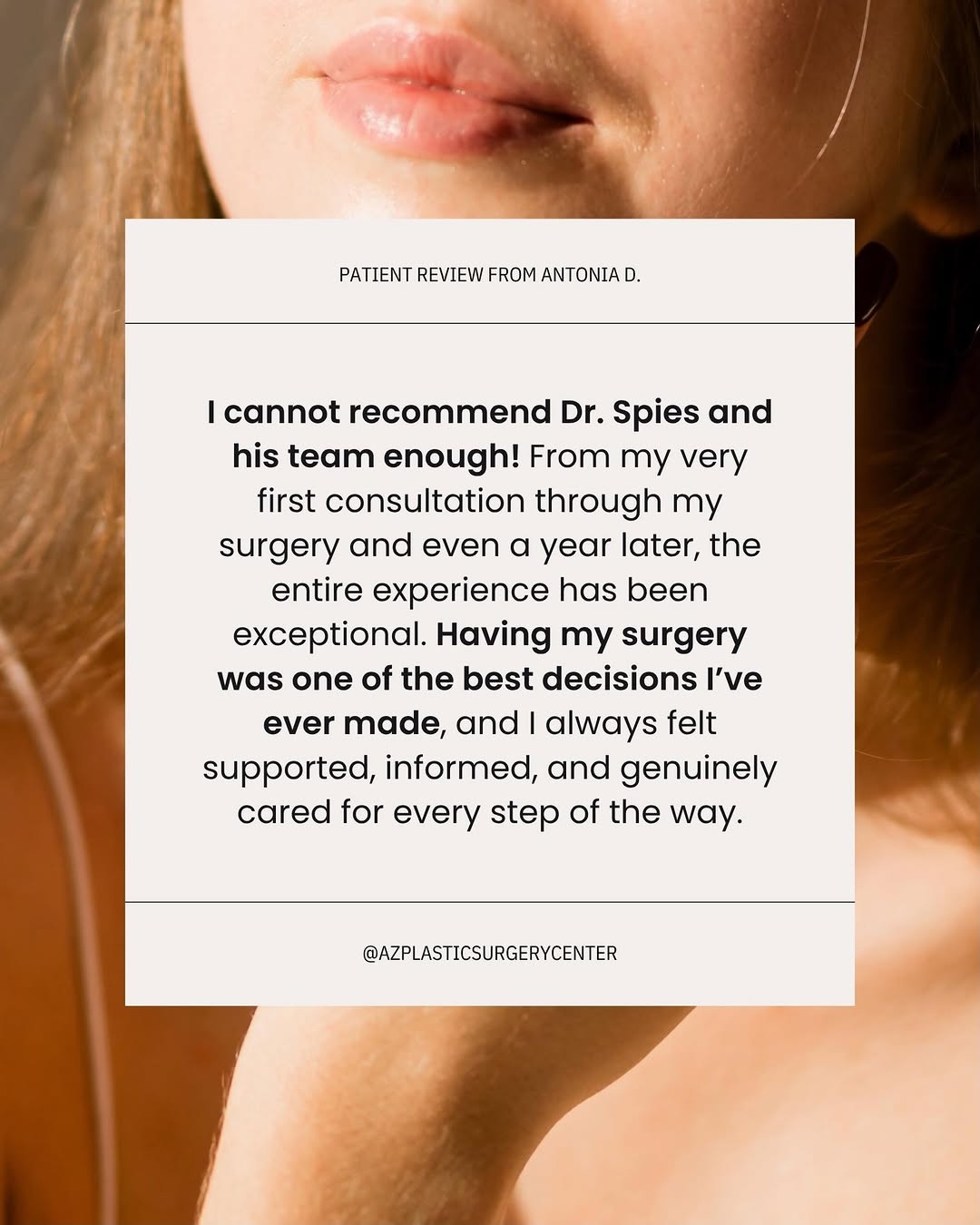 Instagram post by Dr. Robert J. Spies: One of the best decisions she ever made 🤍 ⠀ We love hearing that our patients feel supported, informed, and cared for, not just during thei…