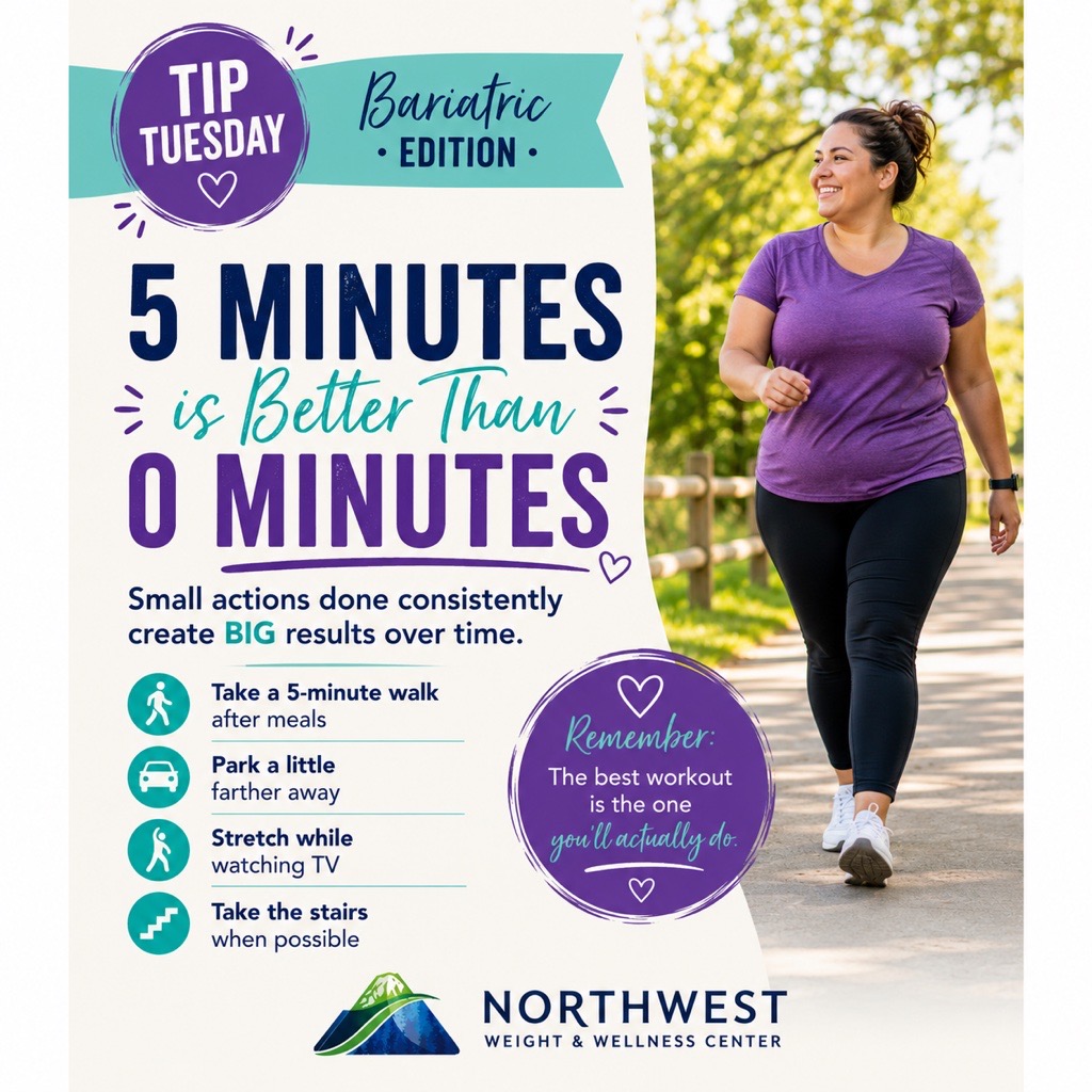 Instagram post by Dr. Robert L. Michaelson: You don’t have to spend an hour in the gym to support your weight loss journey. One of the biggest misconceptions after bariatric surgery is…