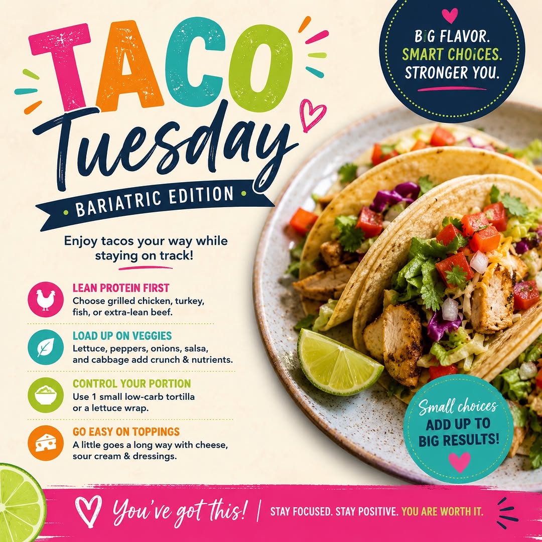 Instagram post by Dr. Robert L. Michaelson: 🌮 Taco Tuesday, Bariatric Style! 🌮 Who says healthy choices have to be boring? Build your taco with protein first, pile on the fresh veggi…