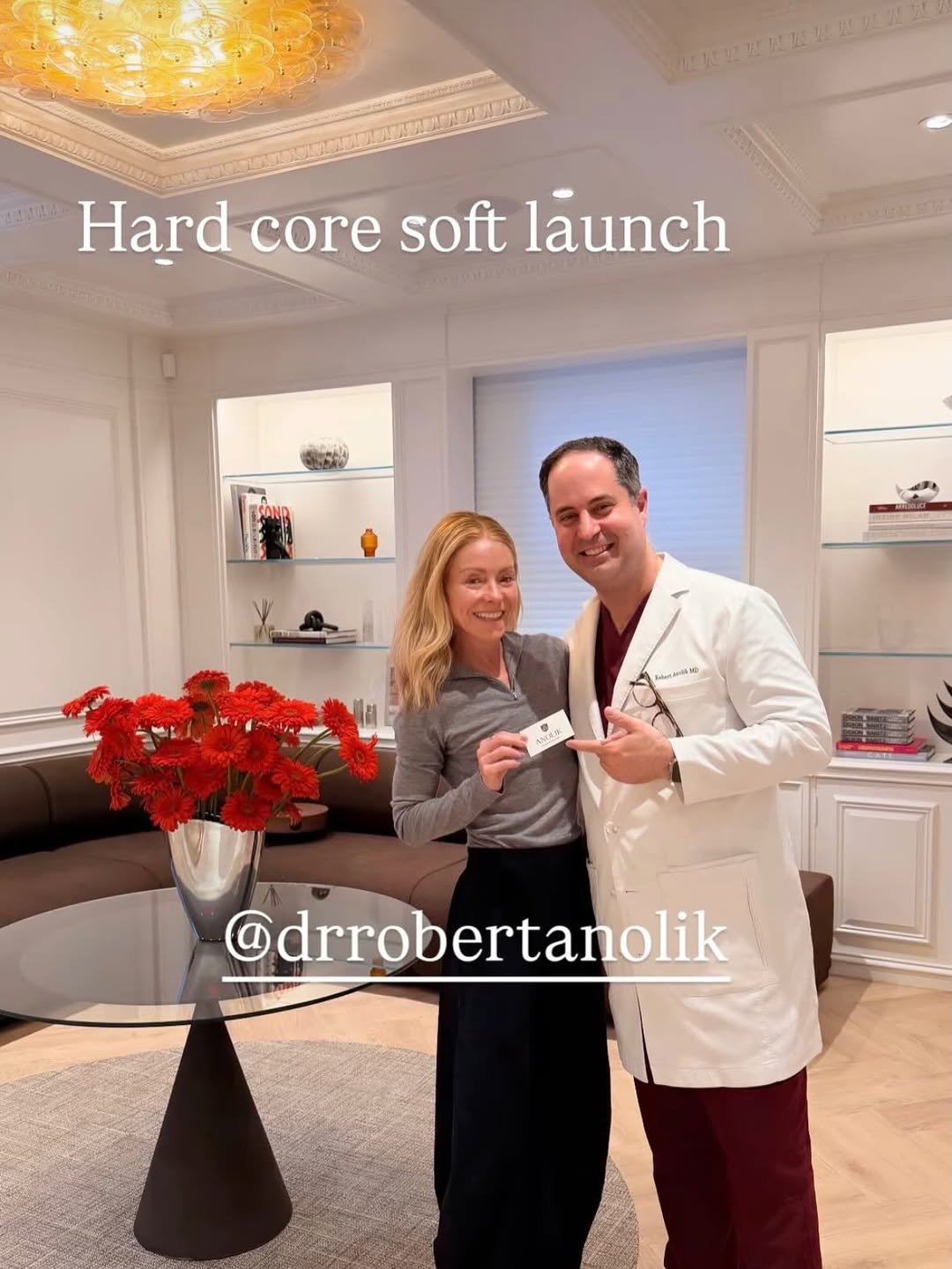 Instagram post by Dr. Robert T. Anolik: Park Avenue prefers a whisper over a shout, thank you for posting the perfect introduction @kellyripa ❤️ #hardcoresoftlaunch #kellyripa #dra…