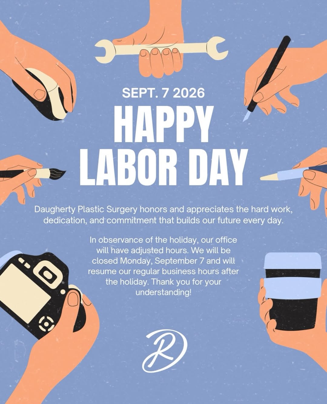 Instagram post by Dr. Robyn Daugherty: Happy Labor Day! We’re taking a day to slow down and appreciate the people who show up, work hard, and give their best every day. We’re grat…
