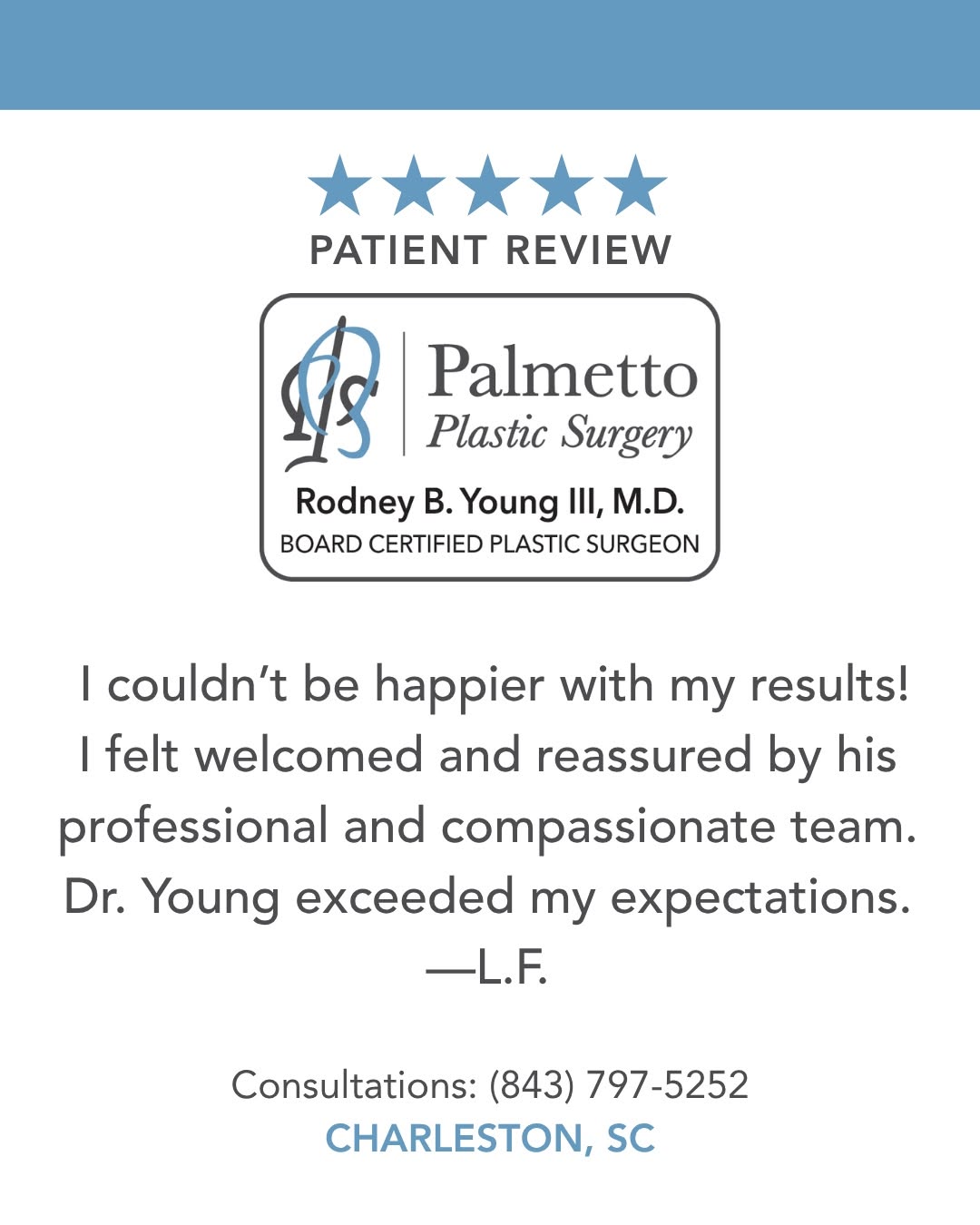 Instagram post by Dr. Rodney Young, III: Thank you so much for your kind words and for trusting Palmetto Plastic Surgery. We're truly grateful you took the time to share your experi…