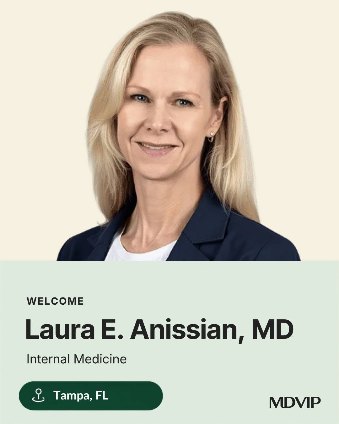 Instagram post by Dr. Ron Eaker: We’re excited to welcome 4 new MDVIP-affiliated physicians 📸 Dr. Laura E. Anissian is a board-certified internal medicine physician who bel…