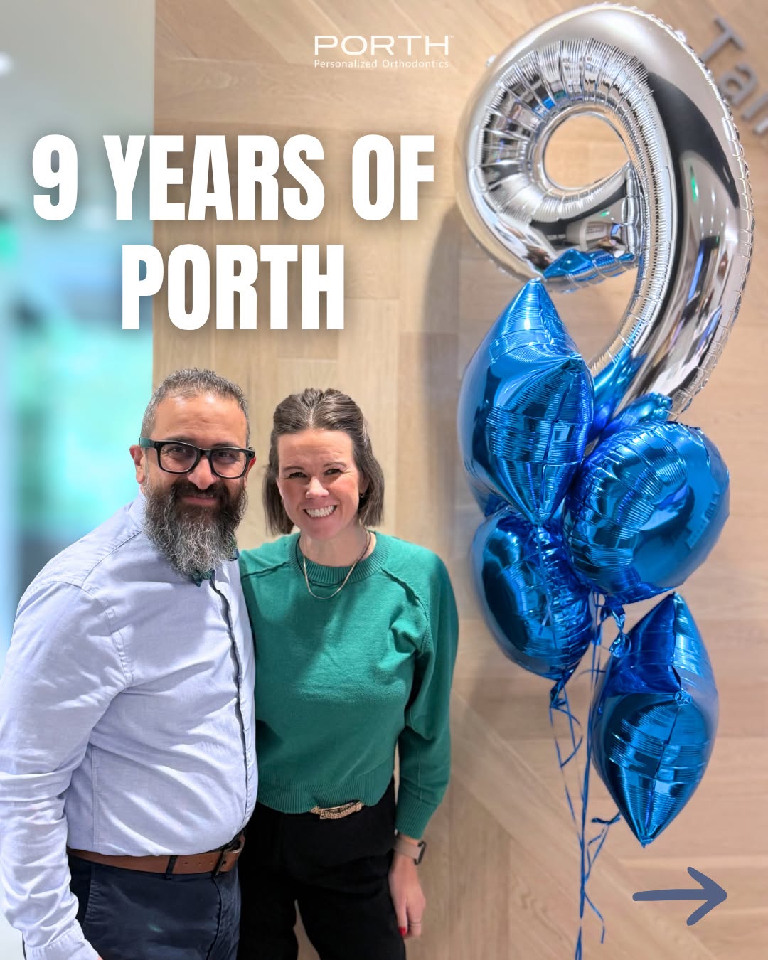Instagram post by Dr. Rooz Khosravi, D: 🎉 9 years of PORTH! 🦷✨ Nine years of creating confident smiles, celebrating big milestones, and growing alongside an amazing community.…