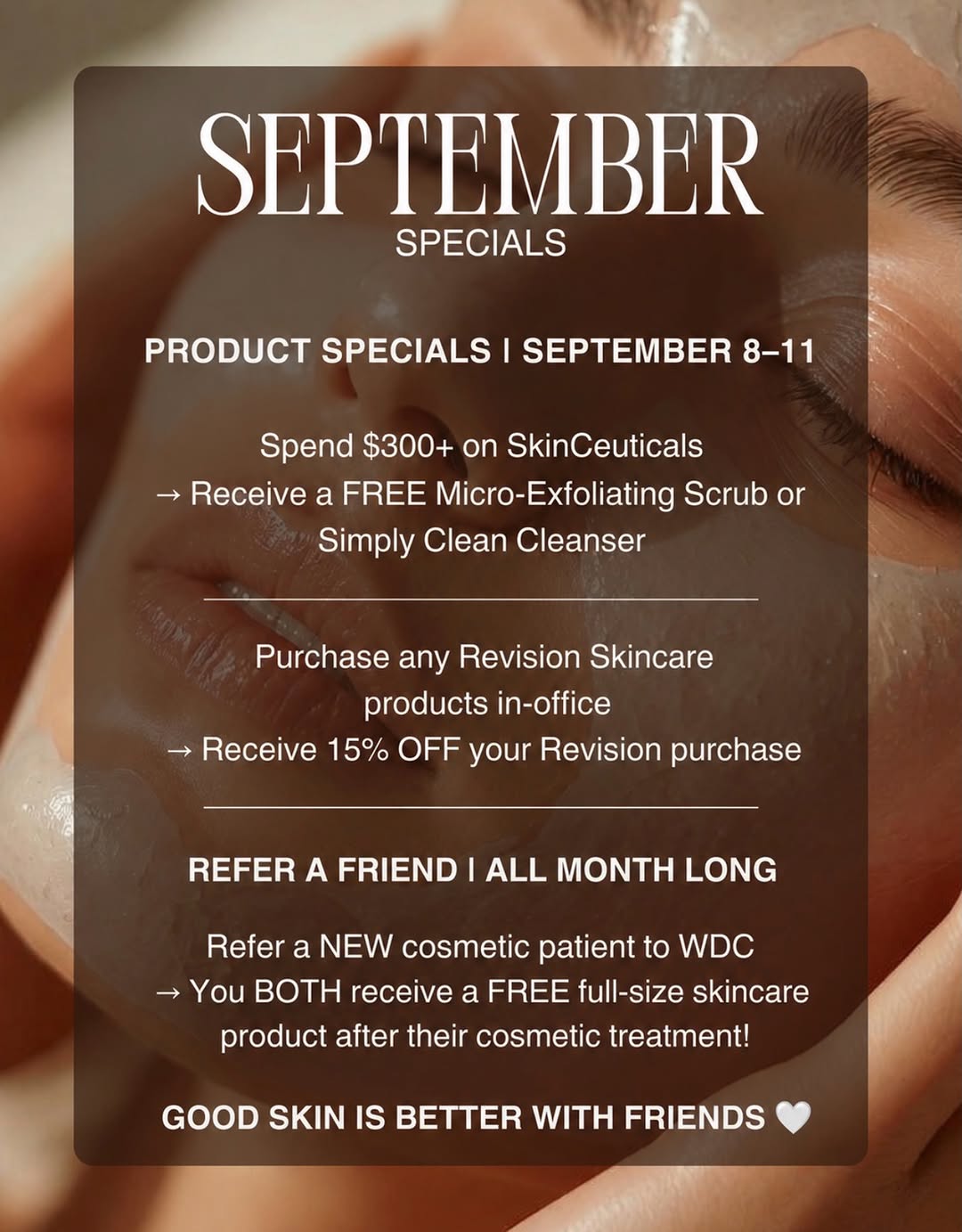 Instagram post by Dr. Rosalyn George: September skincare specials are here 🤍 September 8–11: ✨ Spend $300+ on SkinCeuticals and receive a FREE Micro-Exfoliating Scrub or Simply …