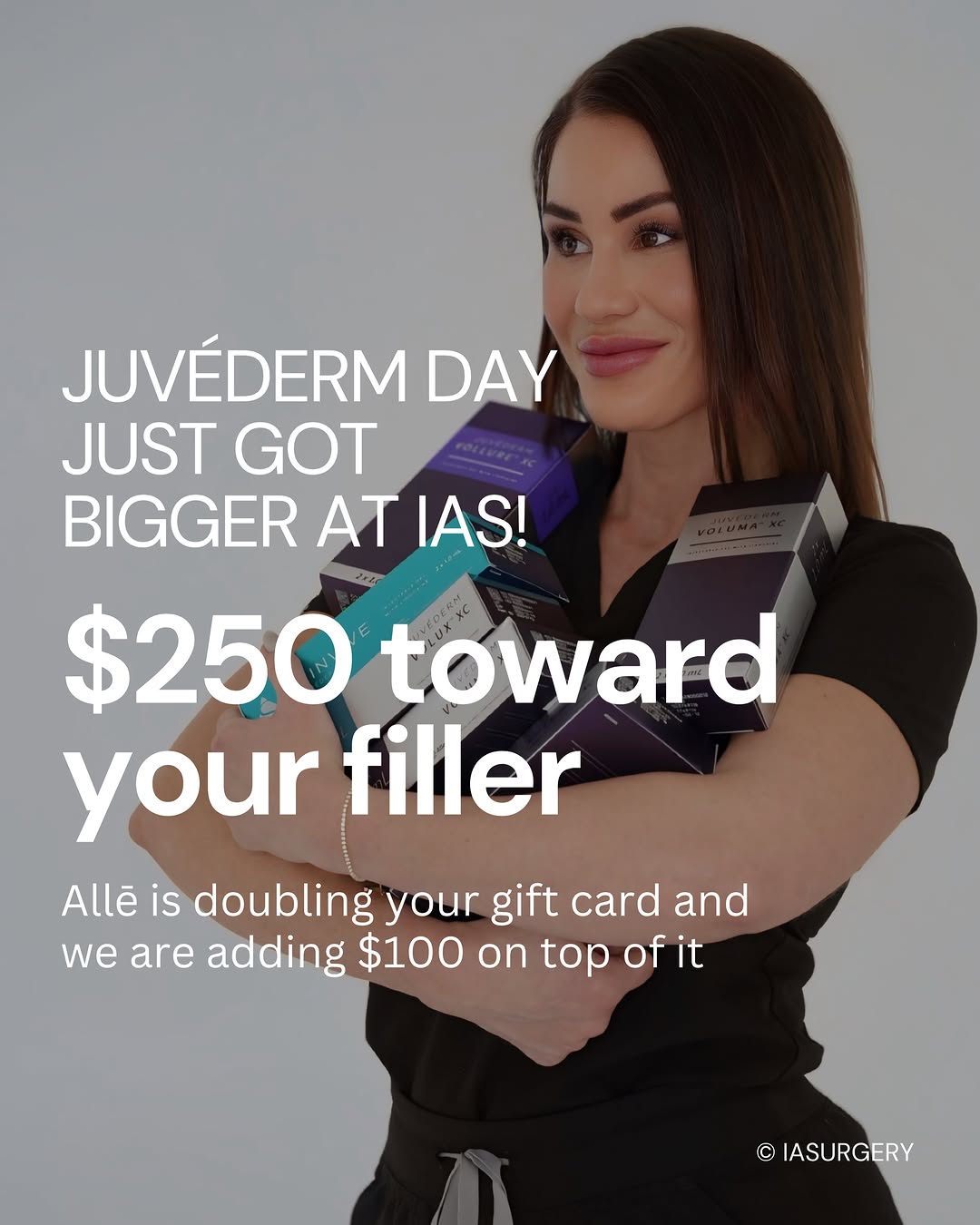 Instagram post by Dr. Roxanne Sylora: Juvederm Day just got bigger at IAS 🤍 On August 19, purchase a $75 JUVÉDERM gift card through Allē and receive a second $75 gift card free,…