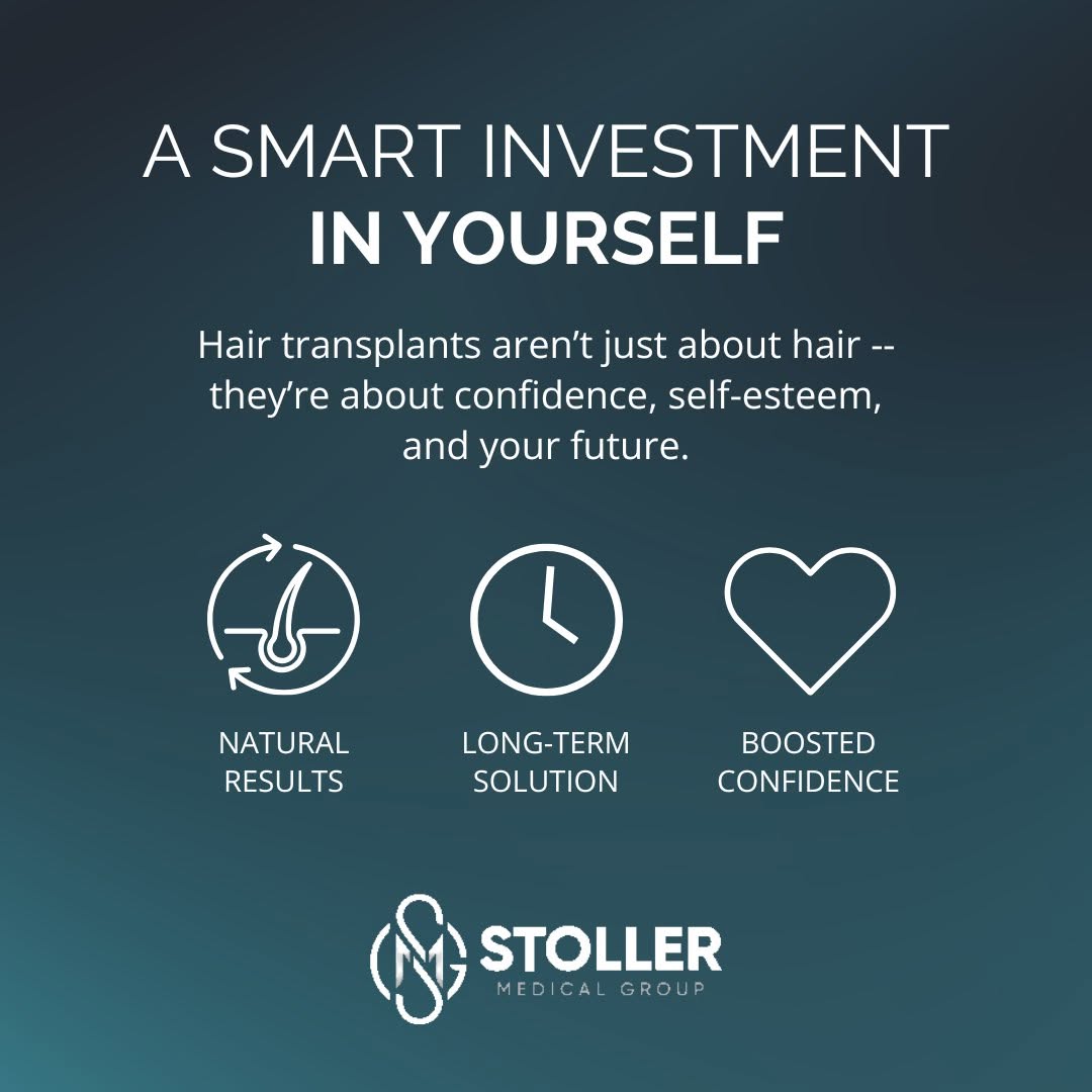 Instagram post by Dr. Roy Stoller: The smartest investment you'll ever make.💙 Natural results. Long-term solution. Boosted confidence. FUE hair restoration with Dr. Stoller i…