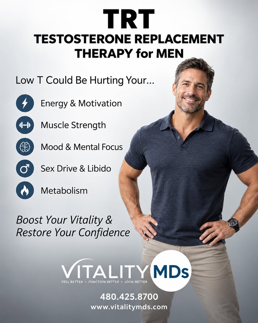 Instagram post by Dr. Russell Bartels: 💪⚡ FEEL LIKE YOURSELF AGAIN ⚡💪 Low testosterone can affect more than just energy. It may impact motivation, muscle strength, mood, mental …