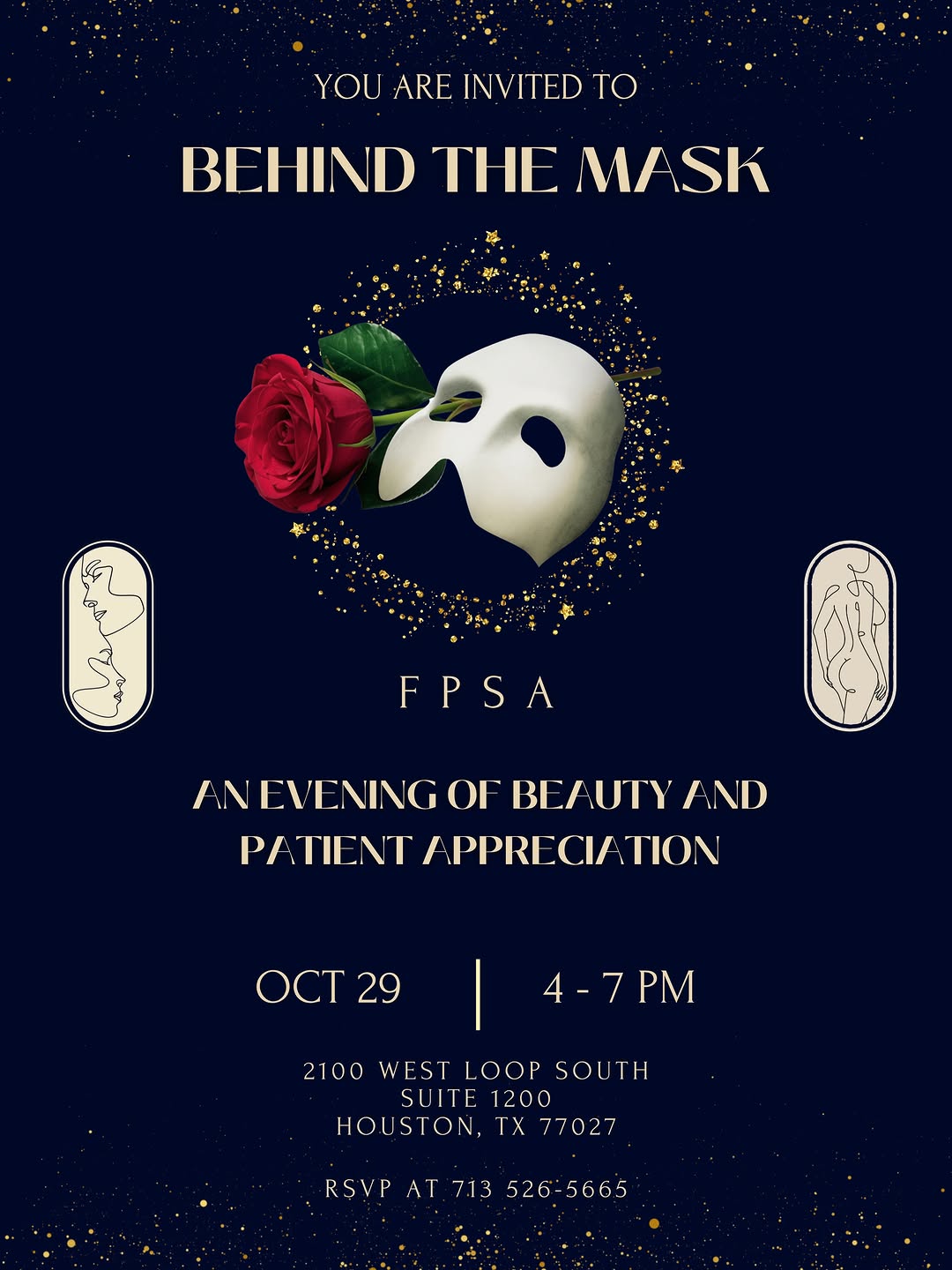 Instagram post by Dr. Russell Kridel: Behind the Mask 🎭✨ You’re invited to an evening of beauty, celebration, and a little mystery at Facial Plastic Surgery Associates. Join Dr.…