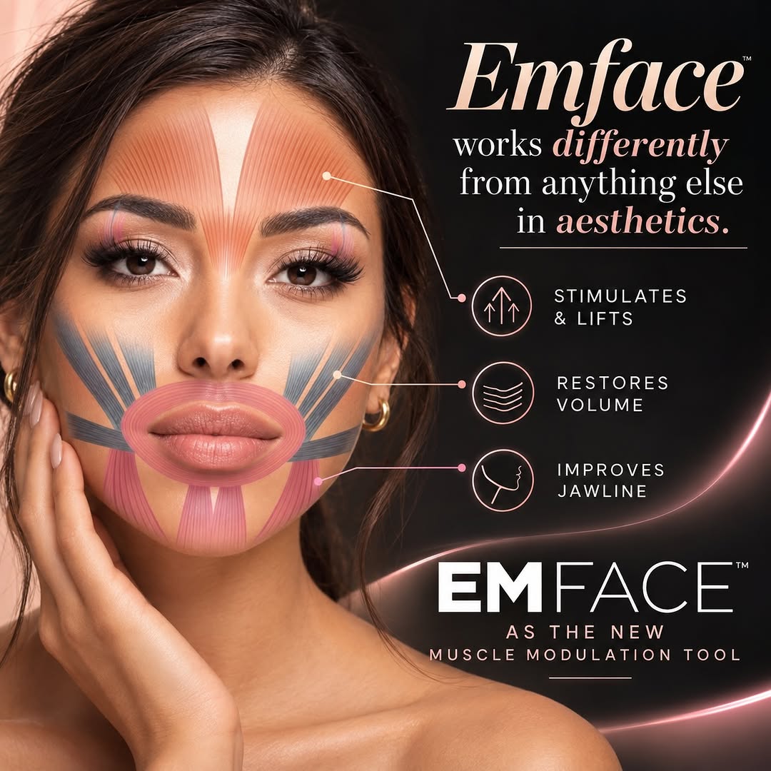 Instagram post by Dr. Ruwanthi Campano: New EMFACE by Dr. Campano 🎉 You know the Emsculpt works to build up your muscle; now EmFace can stimulate your muscles that lift your face!…