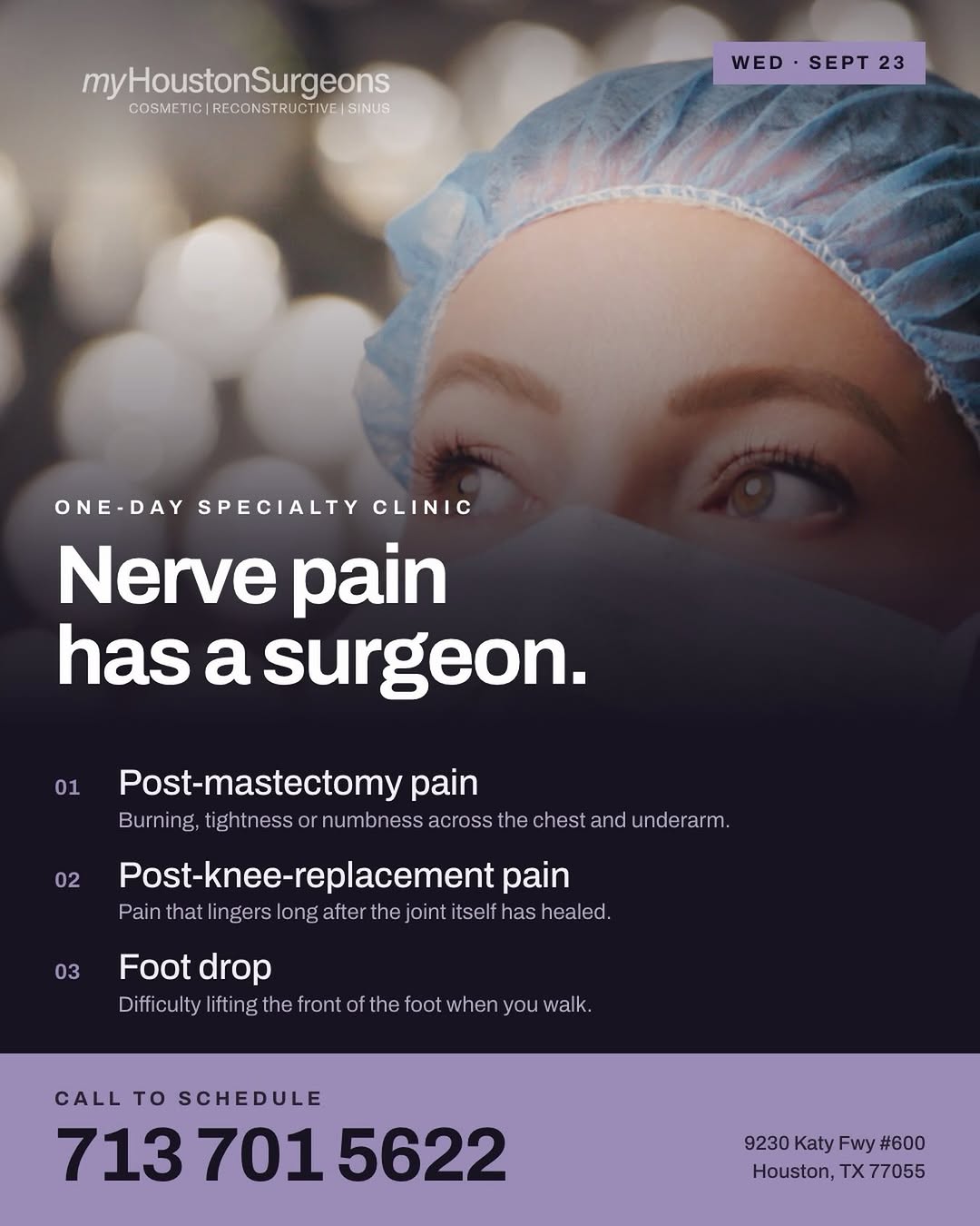 Instagram post by Dr. Ryan Couvillion: Join us for our ONE DAY Specialty Clinic! Dedicated to patients experiencing any of the pain issues listed. This is a great opportunity to b…