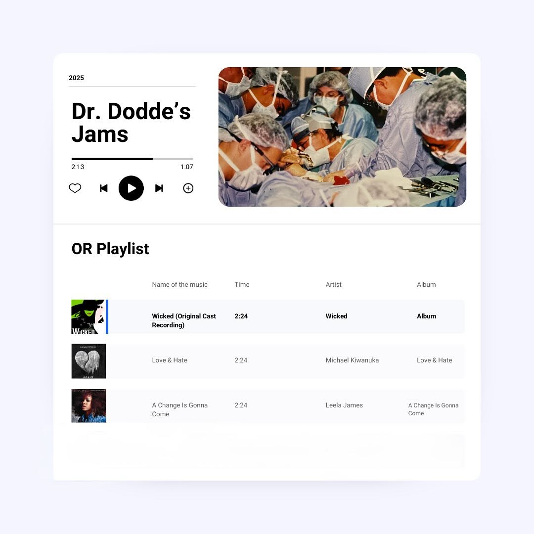 Instagram post by Dr. Ryan Dodde II: Wednesday is cosmetic surgery day here at Plastic Surgery Arts. A good playlist is key to a good surgery day🥼🩺🎶