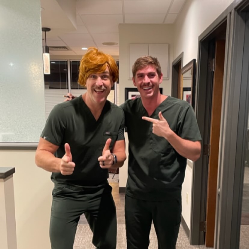 Instagram post by Dr. Ryan M. Fox, DDS: Dr. Fox twinning with Dr. Galles 😂 Happy Halloween! 🎃