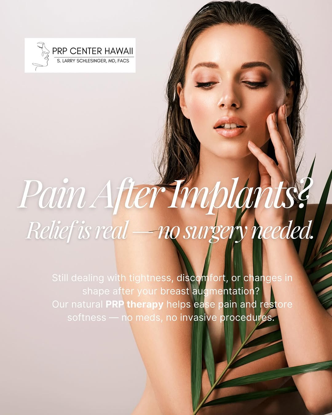 Instagram post by Dr. S. Larry Schlesinger: ✨ Pain After Implants? You’re not alone. If your breast augmentation left you with tightness, soreness, or a shape that doesn’t feel right —…