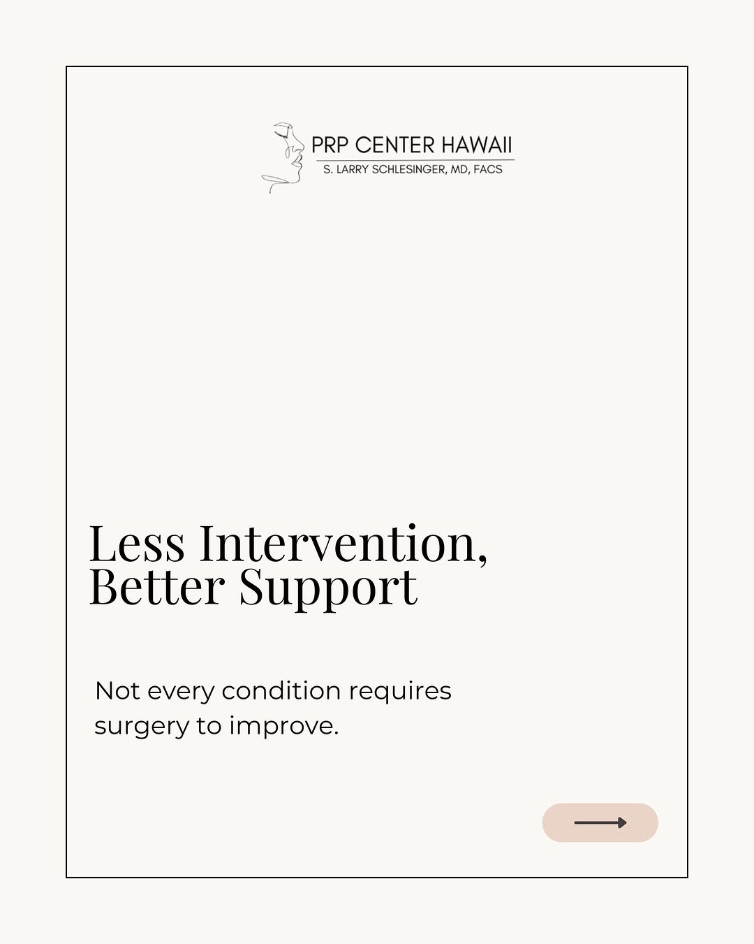 Instagram post by Dr. S. Larry Schlesinger: Not every condition requires surgery to improve. Many concerns come from inflammation, reduced circulation, or scar tissue—not structural da…