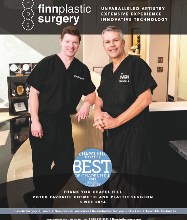Instagram post by Dr. S. Tyler Elkins-Williams: Thank you to our patients for voting and naming us Favorite Cosmetic and Plastic Surgeon in @chapelhillmag yet again!