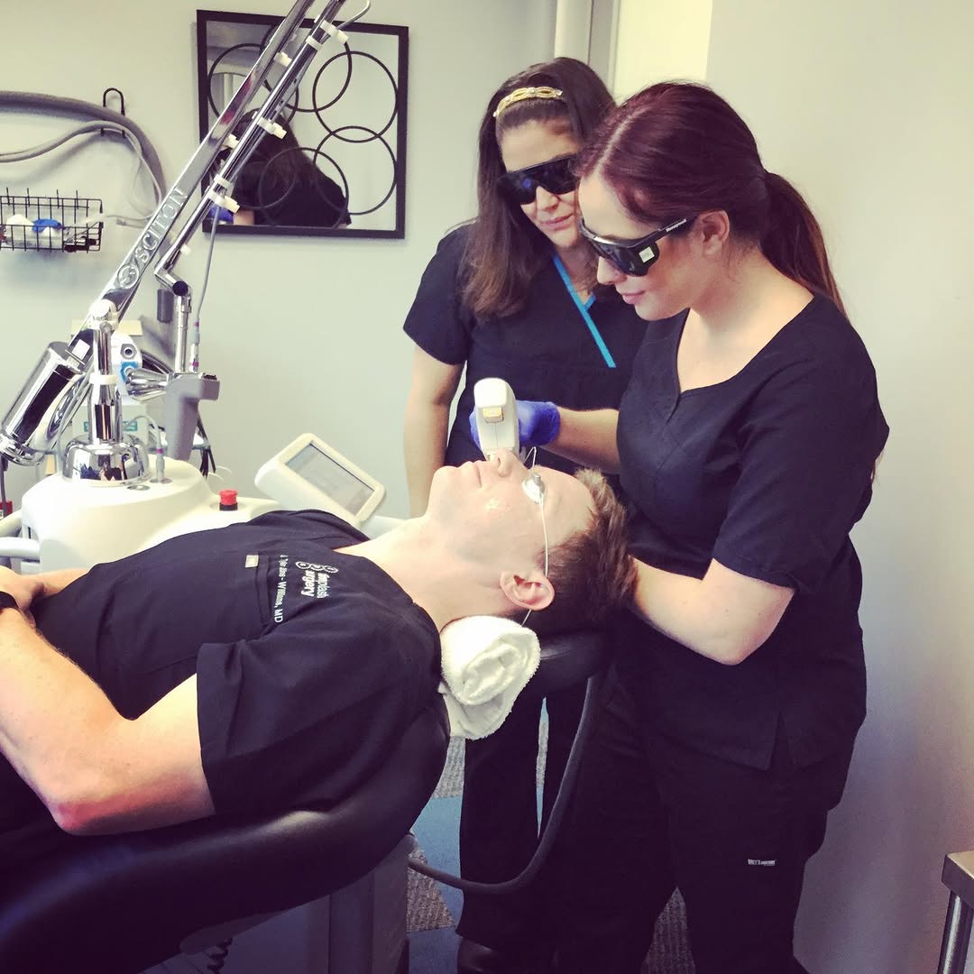 Instagram post by Dr. S. Tyler Elkins-Williams: It’s good for the doctor to know what it’s like to be a patient! Our awesome aesthetician Kelly Barr performed a #sciton #bbl treatment on m…