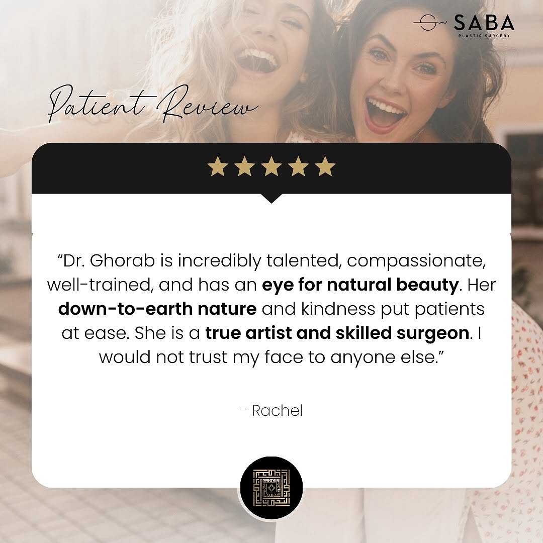 Instagram post by Dr. Saba Ghorab: Our patients say it best! 🥰🤗 📍 SABA PLASTIC SURGERY NEW DAY. RENEWED YOU. #sabaplasticsurgery #newdayrenewedyou #facialplasticsurgery #fa…