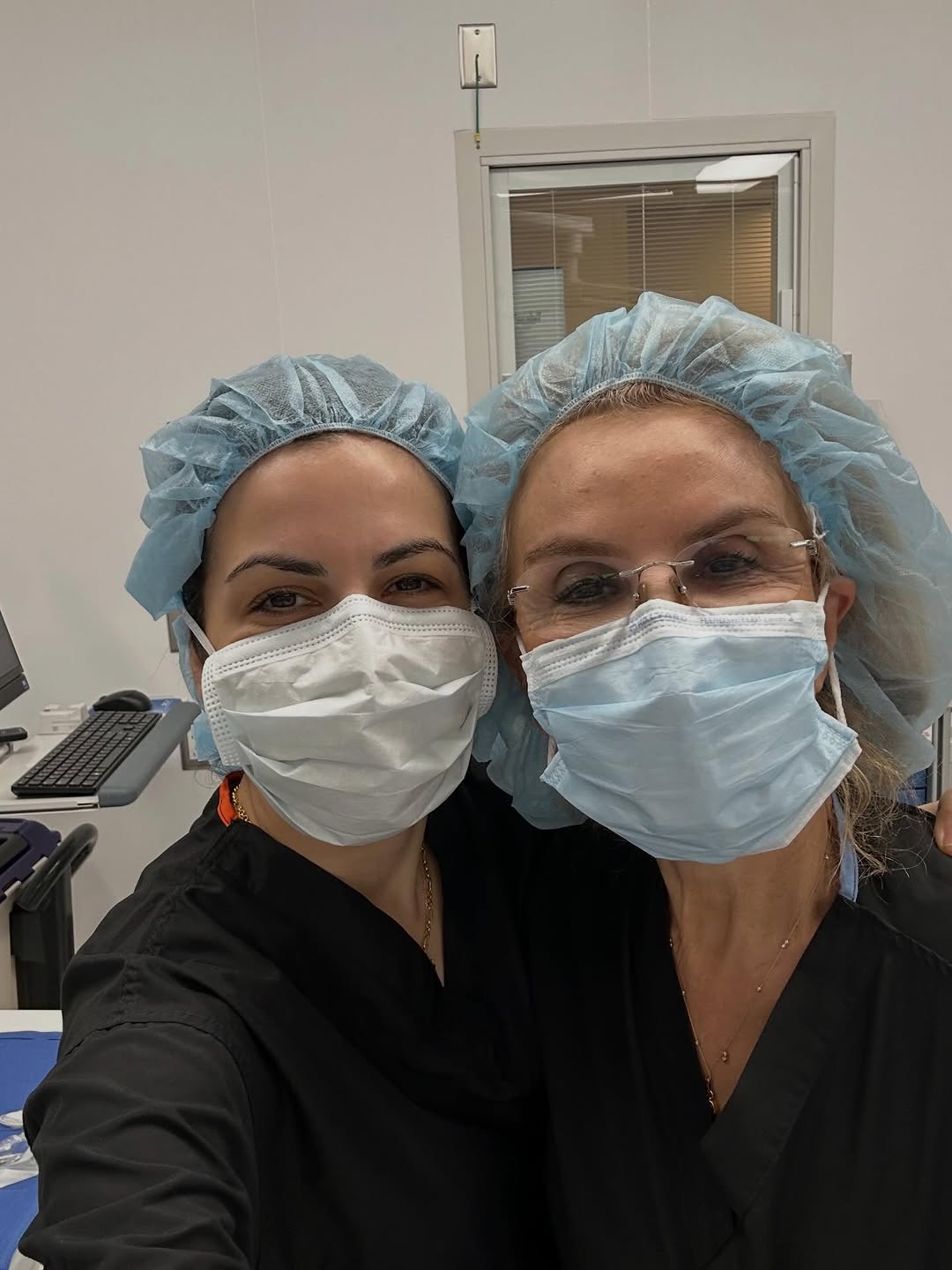 Instagram post by Dr. Sahar Nadimi: In the OR today with my beautiful Mom—she provided the anesthesia for my surgery 🤍 Proud daughter moment!