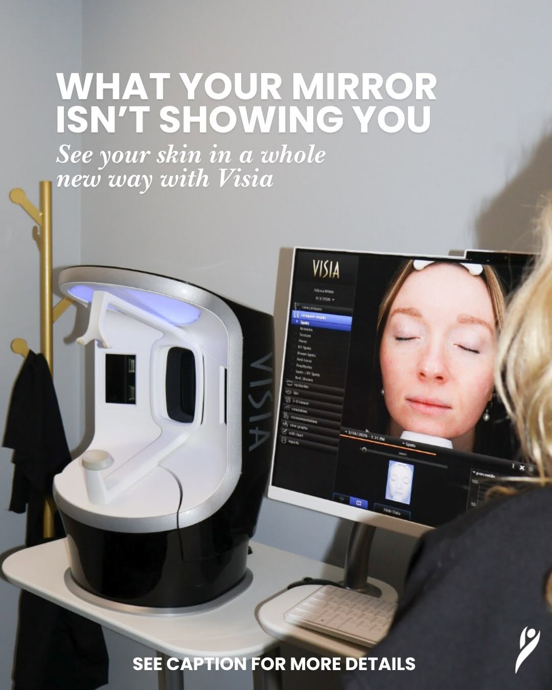 Instagram post by Dr. Saied Asfa: Your mirror shows you what’s happening on the surface, Visia shows you what’s happening underneath🤩 we like to think of it as an x-ray for …