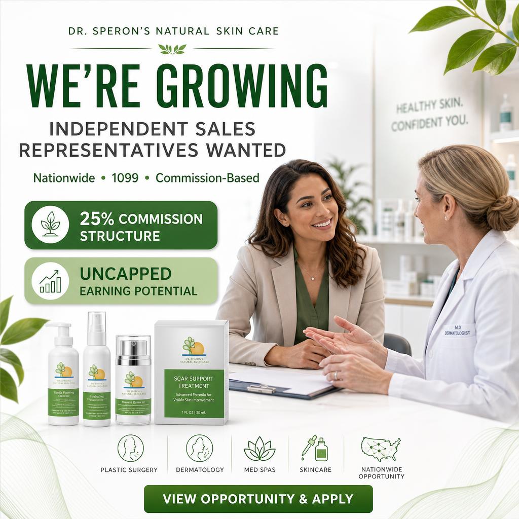Instagram post by Dr. Sam Speron: WE’RE GROWING — INDEPENDENT SALES REPRESENTATIVES WANTED Dr. Speron’s Natural Skin Care, LLC is expanding, and we’re looking for experienced…