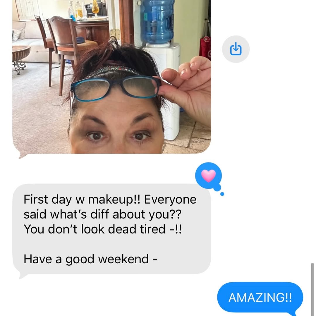 Instagram post by Dr. Samir Undavia: Love getting these texts from our patients as they show off their new look with renewed confidence!!! In this patient, she had lower eyelid …