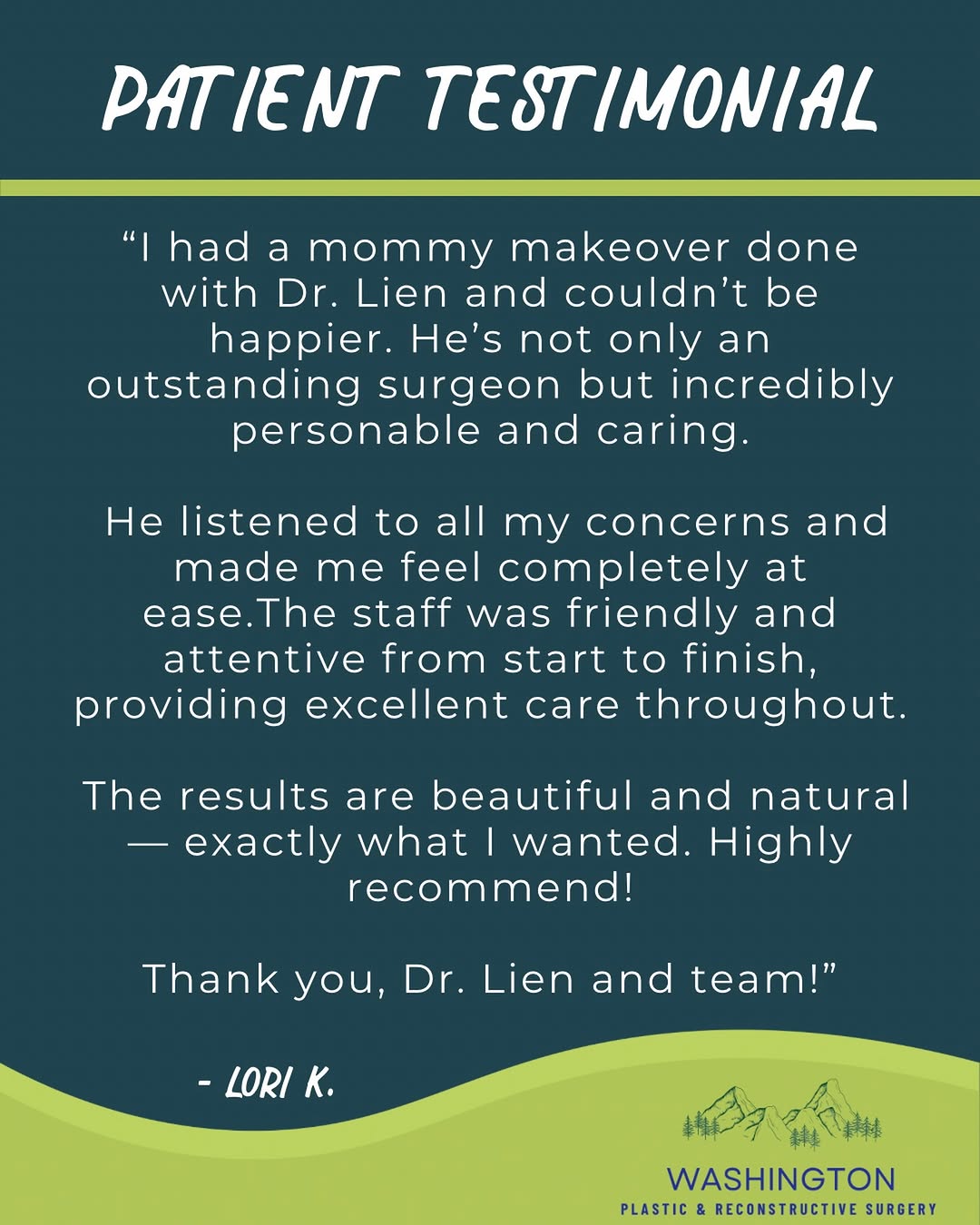 Instagram post by Dr. Samuel Lien: We are grateful for Lori K.’s thoughtful review and kind words about her experience with Dr. Samuel Lien and our team. Dr. Lien is committed…