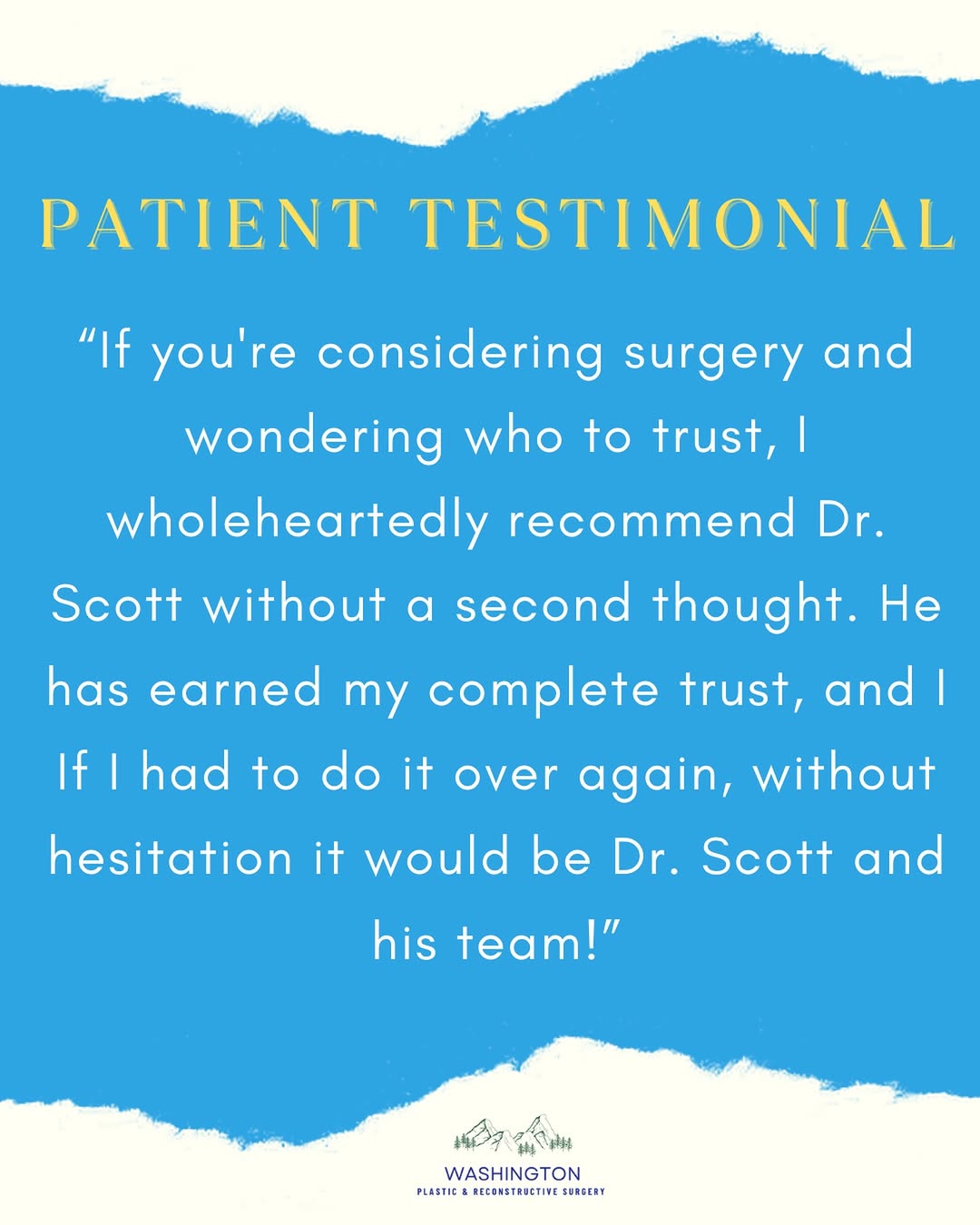 Instagram post by Dr. Samuel Lien: There’s no greater compliment than the trust of our patients. 💙 We’re grateful to share these kind words from a patient of Dr. Scott’s. At …