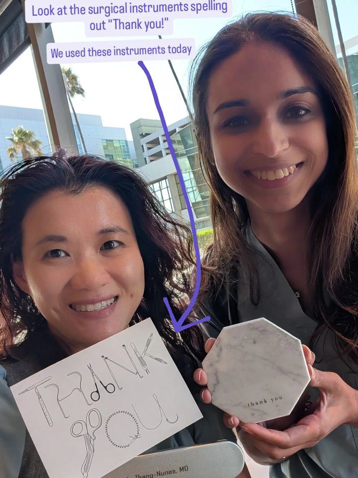 Instagram post by Dr. Sandy Zhang-Nunes: So grateful to have @alomiparikh spend her very last day of ASOPRS (oculofacial plastic surgery) fellowship with me in the OR doing endoscop…