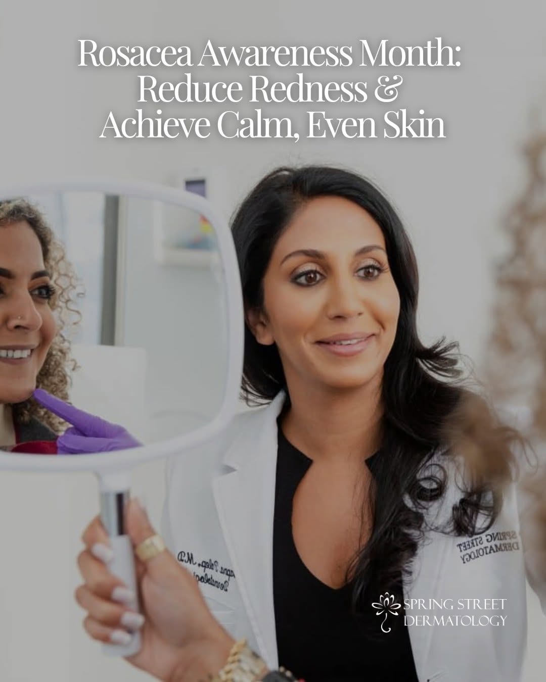 Instagram post by Dr. Sapna Palep: Struggling with redness or flushing? ❤️ We offer personalized care and Excel V laser to help treat rosacea. Contact us today to learn more! …