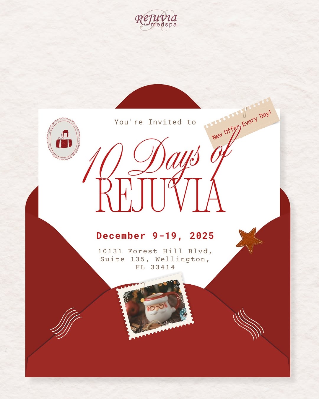 Instagram post by Dr. Sara J. Bernstein: The envelope is open and our Ten Days of Glow at Rejuvia have officially begun ✨ Here is everything happening through Friday, December 19: �…