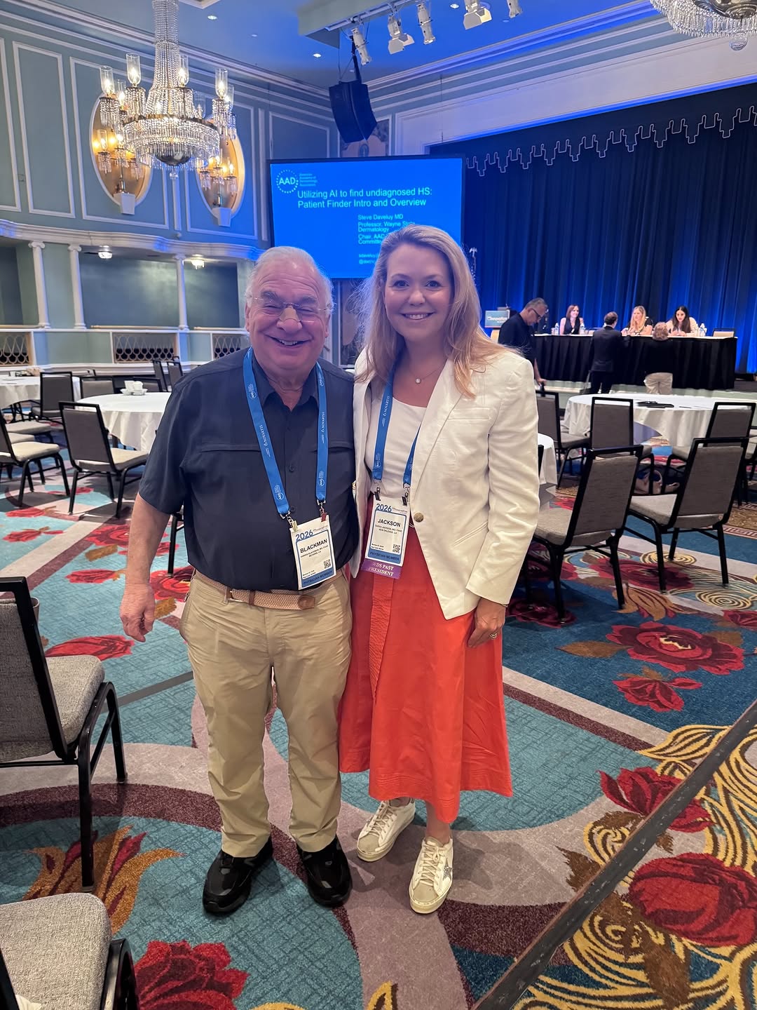 Instagram post by Dr. Sarah C. Jackson: The highlight of Dr. Jackson’s AAD summer meeting? Spotting Dr. Harris Blackman — a dermatologist in our Louisiana community for over 50 yea…
