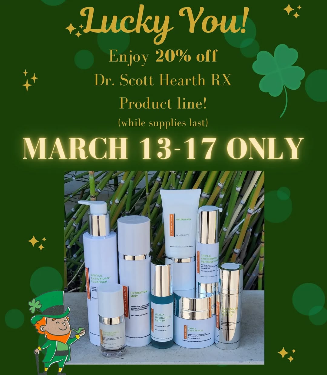Instagram post by Dr. Scott B. Hearth: FLASH SALE! This week only! (3/13/23 - 3/17/23) 20% off Dr. Scott Hearth RX skincare products!