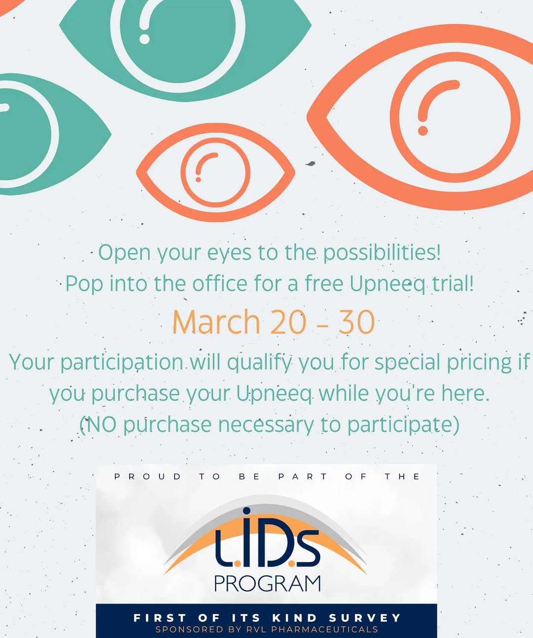 Instagram post by Dr. Scott B. Hearth: Come see what Upneeq can do for low-lying eye lids! Free in office trial and special pricing for trial participants! (If purchased at time o…