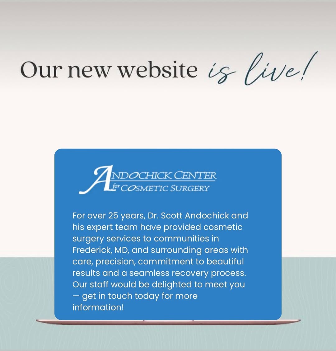 Instagram post by Dr. Scott E. Andochick: We are happy to announce a new & improved website 🎉 make sure you go check it out and let us know what you think ☺️ www.andochick.com