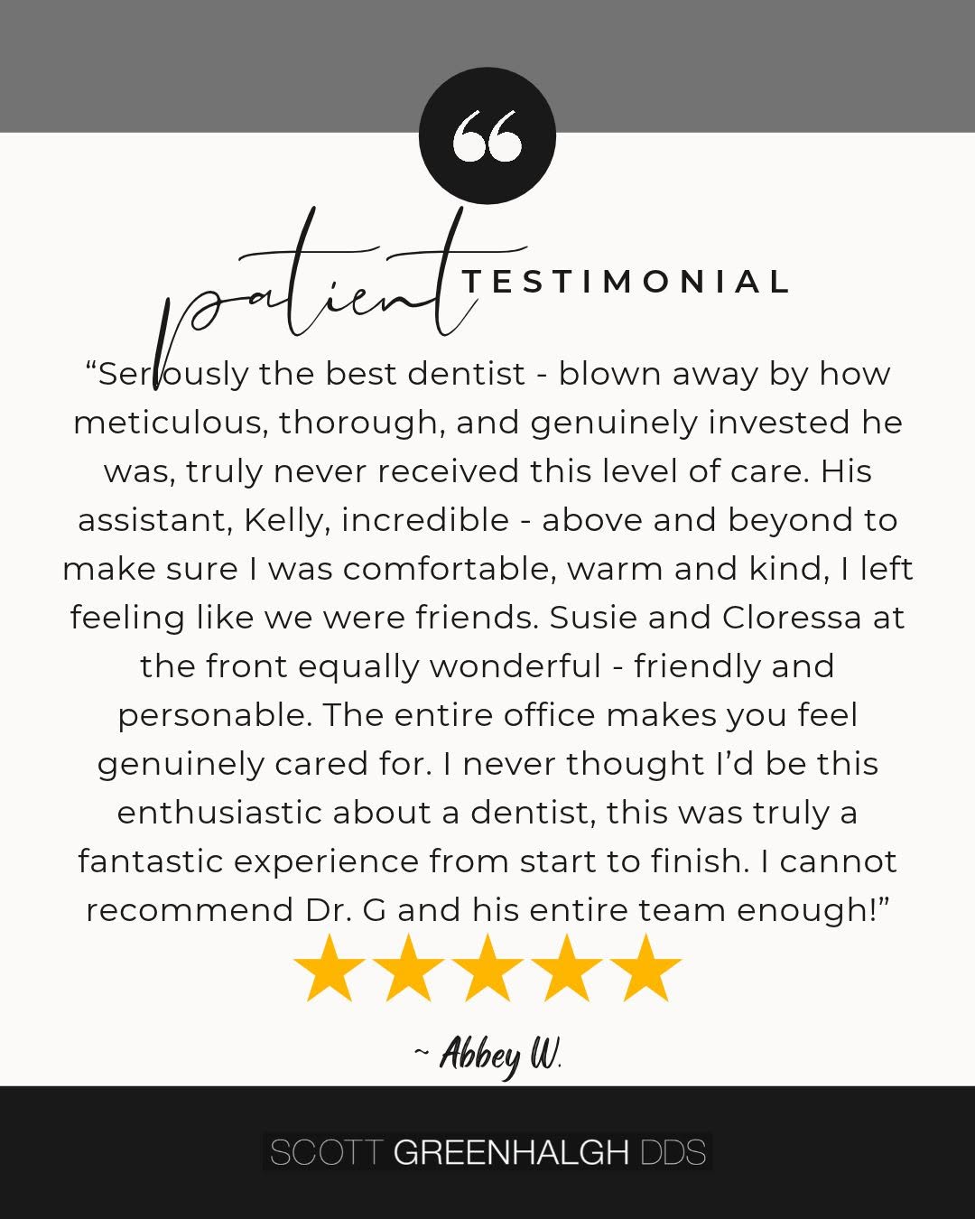 Instagram post by Dr. Scott Greenhalgh, DDS: “Dr. Greenhalgh is seriously the best dentist I’ve ever been to. I came to him for cosmetic bonding and I was blown away by how meticulous, …
